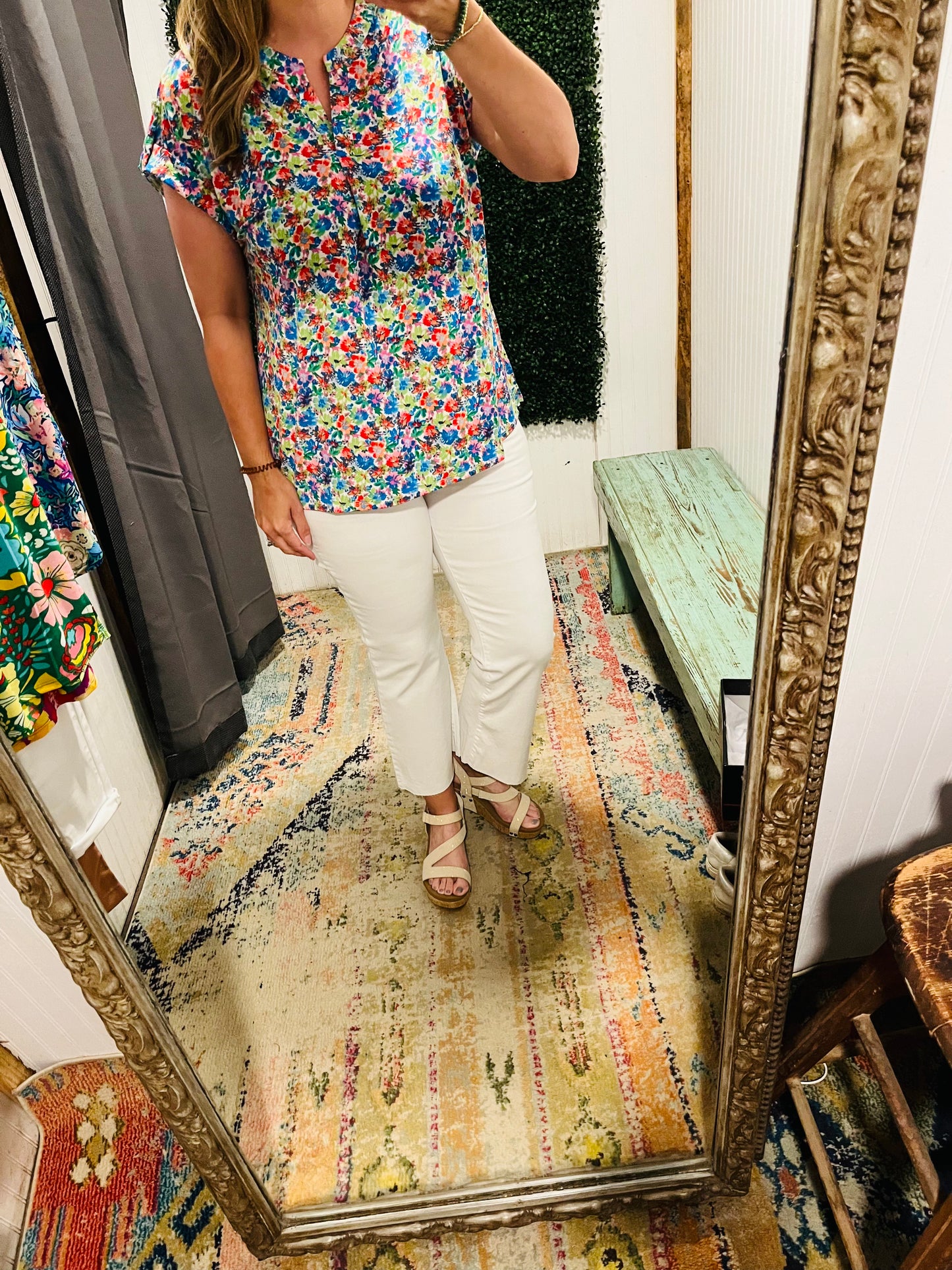 Ivory Floral Short Sleeve Top