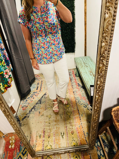Ivory Floral Short Sleeve Top