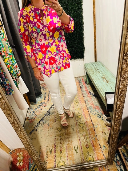 Magenta Multi 3/4 Sleeve Top - Plus