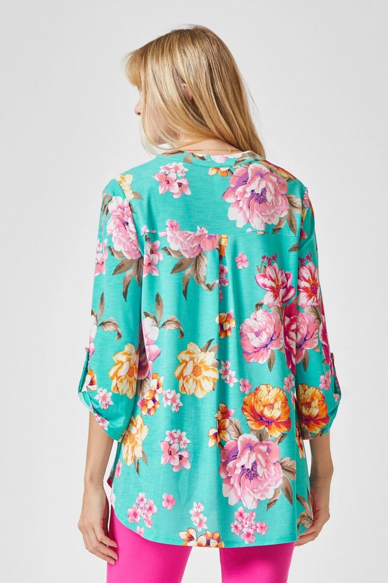 Mint Floral 3/4 Sleeve Top - Plus