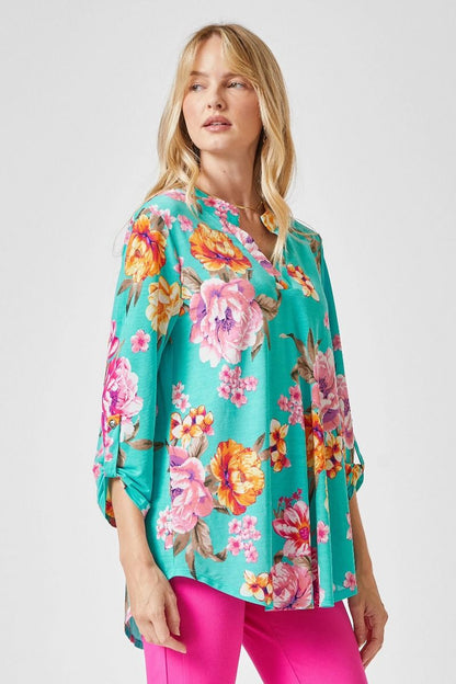 Mint Floral 3/4 Sleeve Top - Plus