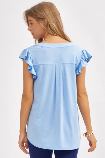 Sky Blue Flutter Sleeve Top