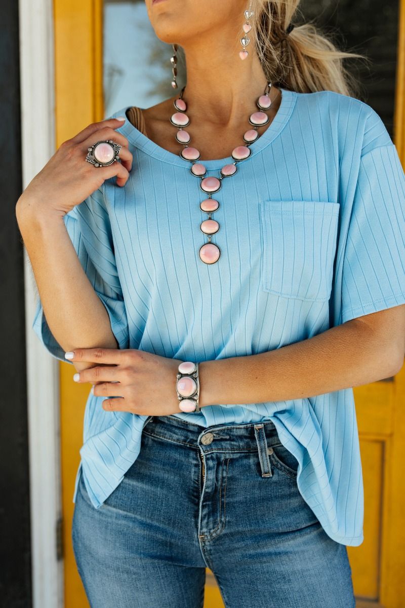 Sky Blue Ribbed Top