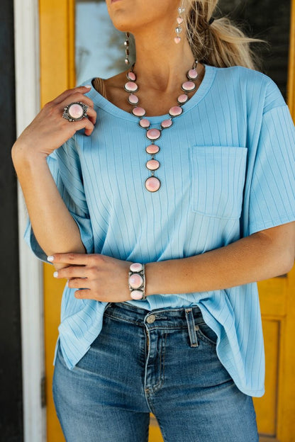 Sky Blue Ribbed Top