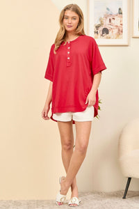 Button Detail Terry Top - Red or Royal