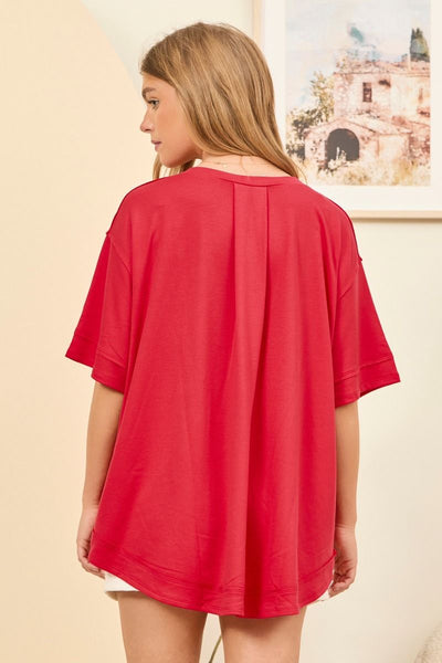 Button Detail Terry Top - Red or Royal