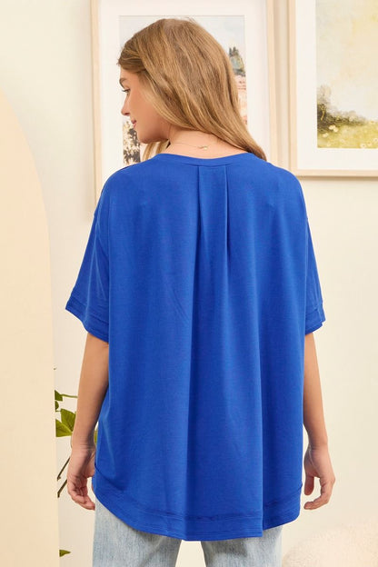 Button Detail Terry Top - Red or Royal