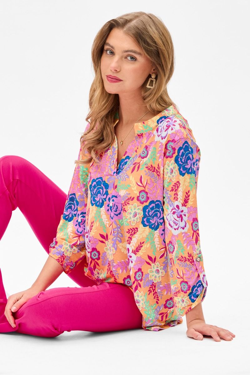 Orange Floral 3/4 Sleeve Top