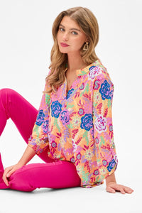 Orange Floral 3/4 Sleeve Top