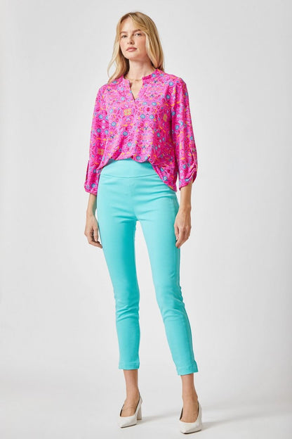 Pink Print 3/4 Sleeve Top - Plus