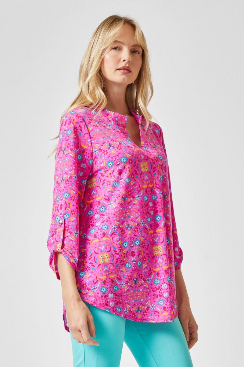 Pink Print 3/4 Sleeve Top - Plus