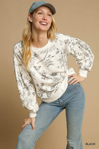 Black Floral French Terry Top
