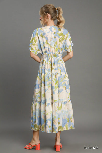 Blue Mix Abstract Print Maxi Dress