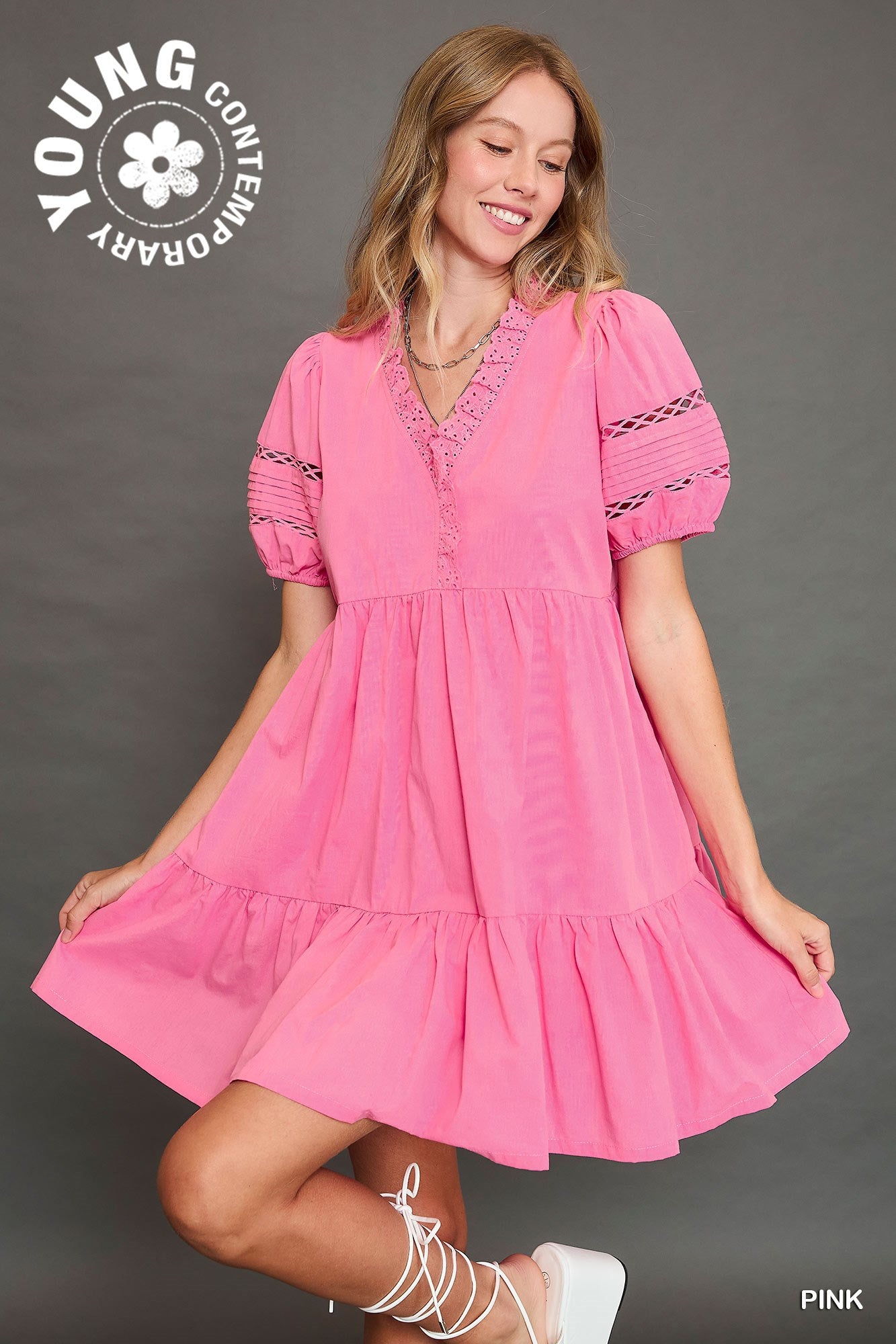 Pink Lace Trim Dress