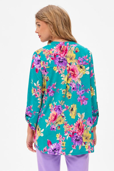 Turquoise Floral 3/4 Sleeve Top - Plus