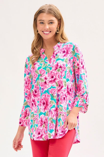 Mint & Pink Floral 3/4 Sleeve Top - Plus