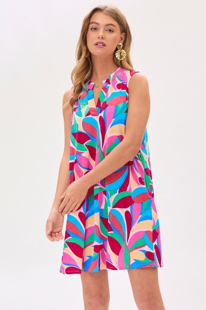 Multi Print Sleevless Tank Dress