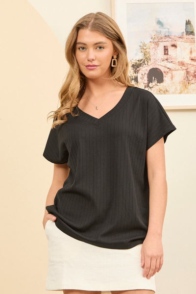 Rib Knit Short Sleeve Top