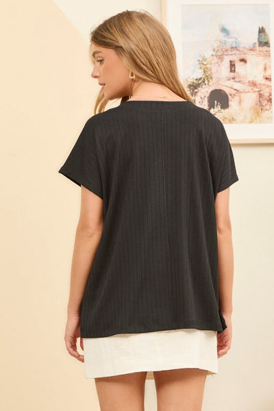 Rib Knit Short Sleeve Top
