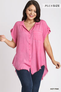 Hot Pink Washed Button Up Top