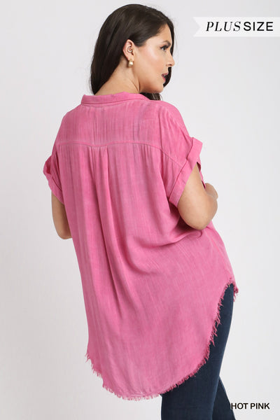 Hot Pink Washed Button Up Top