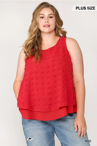 Red Woven Dot Sleevless Top