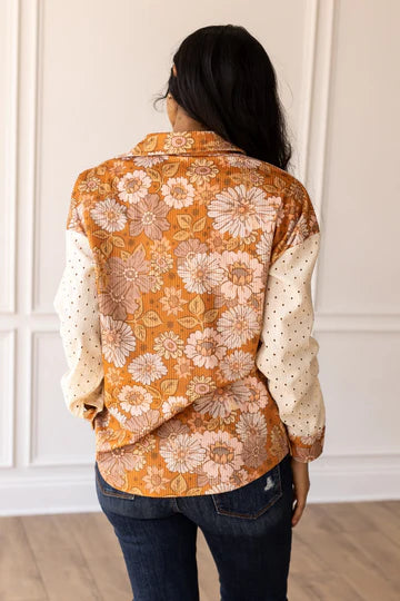 Orange Floral Button Up Top - Plus