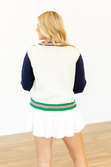 Navy & Green Argyle Cardigan Sweater