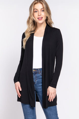 Black Long Sleeve Jersey Long Cardigan