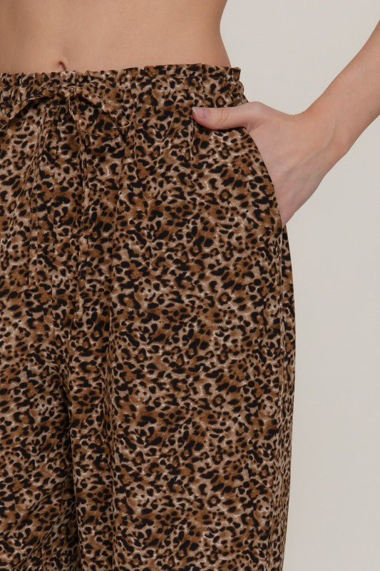 Brown Leopard Elastic Waist Pants