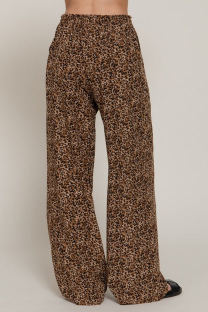 Brown Leopard Elastic Waist Pants