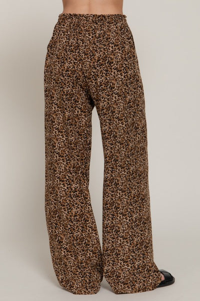 Brown Leopard Elastic Waist Pants - Plus