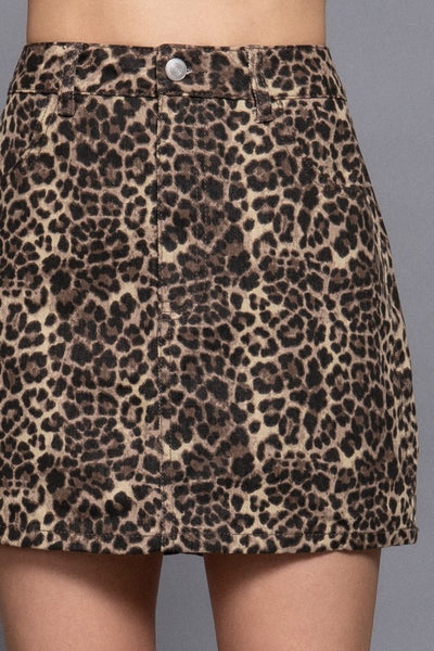 Leopard Cotton Twill Skirt