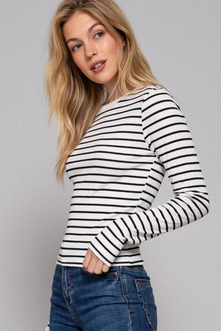 Black & White Stripe Long Sleeve Top