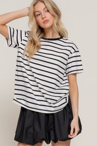 Ivory & Black Stripe Crew Neck Tee