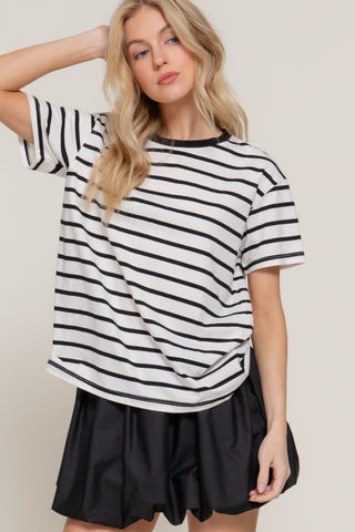 Ivory & Black Stripe Crew Neck Tee
