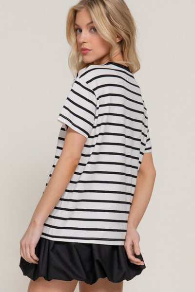 Ivory & Black Stripe Crew Neck Tee