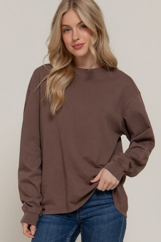 Brown Garment Dye Long Sleeve Tee