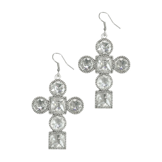 Clear with Silver Cross Earrings