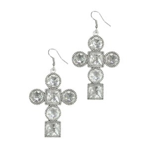 Clear with Silver Cross Earrings