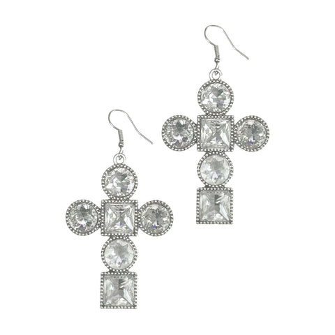 Clear with Silver Cross Earrings