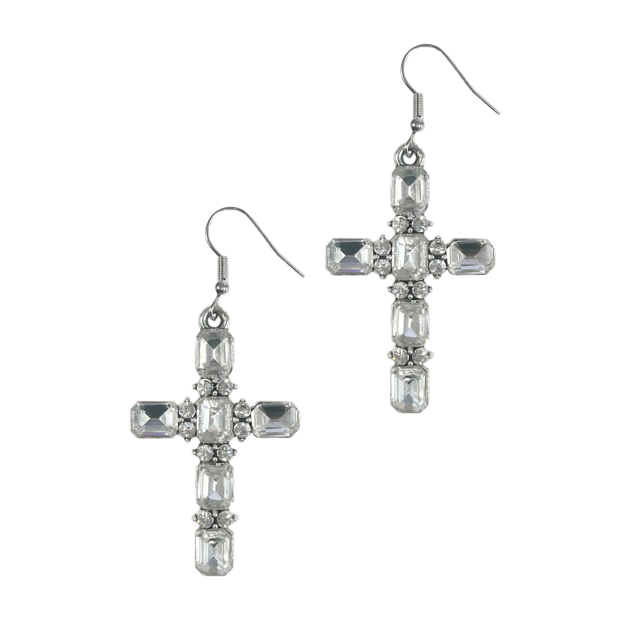 Clear with Silver Cross Earrings