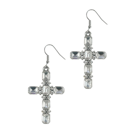 Clear with Silver Cross Earrings