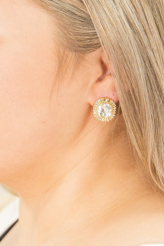 Large Rhinestone Gold Stud Earrings
