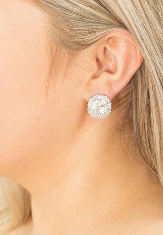 Large Rhinestone Silver Stud Earrings