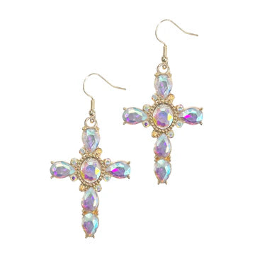AB Clear Gold Cross Earrings