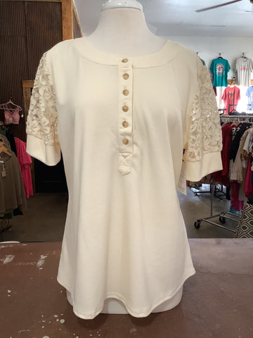 Ivory Lace Sleeve Knit Top - Plus