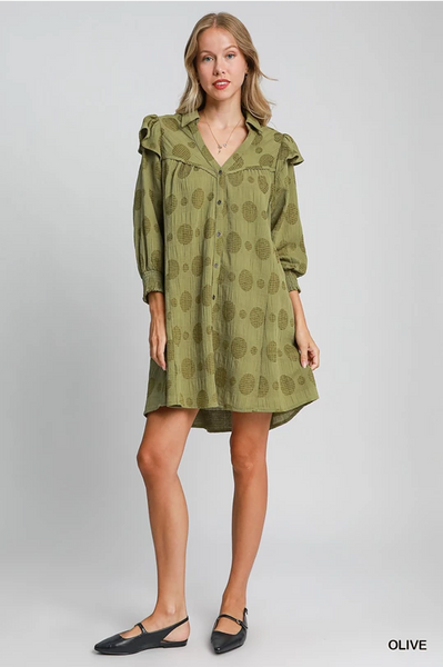 Olive Washed Dot Dress