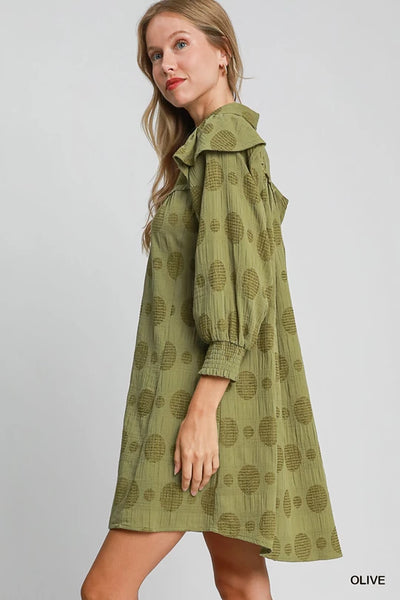 Olive Washed Dot Dress