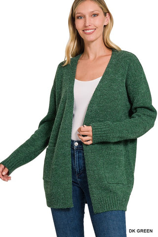 Dark Green Open Front Cardigan